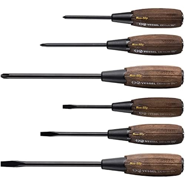 Vessel Woody Penetrating Screwdriver Non-Slip Grip Set of 6 (Boxed) 336PS