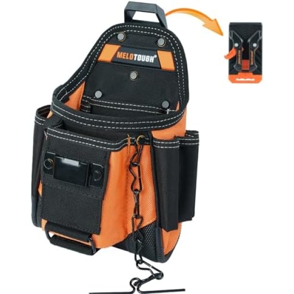 MELOTOUGH Small Electrician Tool Pouch With Belt Clip Attachment - 9 Pockets