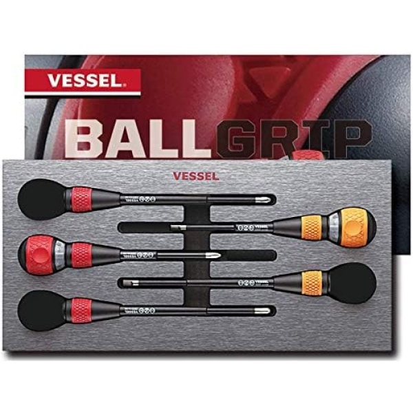 VESSEL BALL GRIP Ratchet Screwdriver 5PC. Set (3PC. of Replacement Blade)